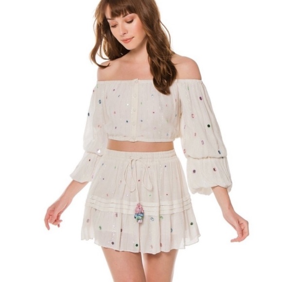 Rococo Sand Embellished Plissé Cropped Top Off White Size XS - Picture 12 of 13